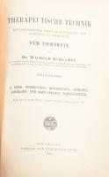 Schlampp, Wilhelm: Therapeutische Technik für Tierärzte. Mit besonderer Berücksichtigung der speziellen Therapie. II. Band. Verdauungs-, Geschlechts-, Atmungs-, Kreislauf- und Harn-Apparat, Nerven-System. Stuttgart, 1910, Ferdinand Enke, XV+(1)+1026+(8) p. Német nyelven. Átkötött félvászon-kötésben, jó állapotban.