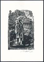 Nagy László Lázár (1935-2019): Ex libris Keresi Ferenc. Fametszet, papír, jelzett, hátoldalán a művész bélyegzésével, 10×6,5 cm