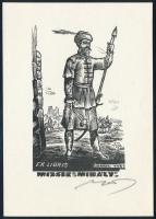 Nagy László Lázár (1935-2019): Ex libris Mizser Mihály. Fametszet, papír, jelzett, hátoldalán a művész bélyegzésével, 10,5×6,5 cm