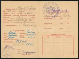 1943 Bedő József budapesti lakos, izraelita vallású tisztviselő igazolványa különleges légvédelmi szolgálatról, légvédelmi hivatal pecsétjével