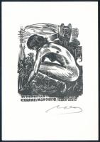 Nagy László Lázár (1935-2019): Ex libris Carlo Chiesa, in memoriam Gianni Mantero (erotikus könyvjegy). Fametszet, papír, jelzett, 8,5×7 cm