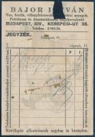 Bp. XIV., Bajor István nagykereskedő számlája irredenta képpel, sérült