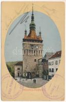 1910 Segesvár, Schässburg, Sighisoara; Stundturm / Óratorony. Fritz Teutsch kiadása / clock tower + "Section Schaessburg der siebenbürg. Karpathenvereines" (fa)