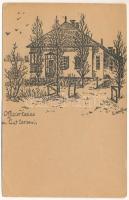 Corbeni, Offizierkasino. Feldpostkarte / WWI German military graphic field postcard, officers' casino s: G. Schiffner (kis szakadások / small tears)