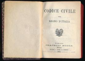 Codice Civile del Regno D'Italia. Torino, 1901, Fratelli Bocca. Kiadói bőr kötés, színezett lap...