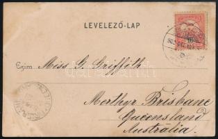 1902 Képeslap Bajáról Ausztráliába. Ritka desztináció!