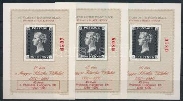 1995 3 db 45 éves a Magyar Filatélia Vállalat emlékív piros sorszámmal (9.000)