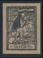 Nagy Sándor (1868-1950): Ex libris F. Baumgarten (szecessziós könyvjegy). Vonalas klisé, papír, jelz...