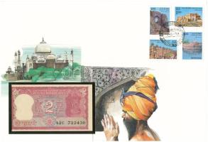 India DN 2R felbélyegzett borítékban, bélyegzéssel T:UNC India ND 2 Rupees in envelope with stamp and cancellation C:UNC