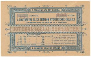 1896 Nagybánya 1896. "A nagybányai ág. ev. templom átépitésének céljaira Jótékonycélu sorsjáték" 1K értékű, sorszámozott sorsjegy T:XF hajtatlan, de fo. és sérült jobb felső sarok