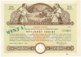 1954. Budapest "Ötödik Békekölcsön" harmadik osztály, nyereménykölcsön 25Ft-ról, szárazpec...