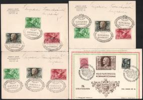 1940-1943 3 db emléklap klf alkalmi bélyegzésekkel + Magyarország kormányzójának 75. születésnapjára emléklap