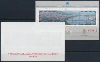 2007 FEPA Kongresszus Budapesten fogazott-vágott emlékívpár azonos piros sorszámmal, hátoldalán "A 85 ÉVES MABÉOSZ ELNÖKSÉGÉNEK AJÁNDÉKA 2007-BEN" felirattal