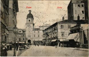 1911 Fiume, Rijeka; Corso / korzó, M. Weiss, Eisler &amp; Schneer üzlete, gyógyszertár / street, shops, pharmacy (fl)