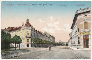 1910 Temesvár, Timisoara; Hunyadi út, gyógyszertár, sörcsarnok. Gerő Manó kiadása / Hunyadi-Strasse, Apotheke / street view, pharmacy, beer hall (EB)