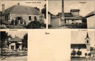 1931 Súr, Községháza, Szeszgyár, Evangélikus templom, Levitusz Gyula üzlete (EK)