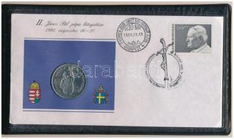 Magyarország 1991. 100Ft Cu-Ni "II. János Pál pápa látogatása Magyarországon" érmés borítékban, első napi bélyegzéssel, műbőr dísztokban T:UNC