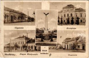1945 Mezőberény, utcarészlet, Községháza, Magyar Király szálloda, Hősök emlékműve. Kiadja vitéz Lánczy (Rb)