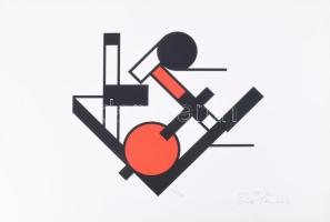 Erich Buchholz (1891-1972): Konstruktivista kompozíció (cím nélkül), 1921-1971. Szitanyomat, papír. Jelzett. Számozott (75/75). 31x35,5 cm