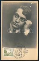 1957 Ady Endre portréja, Székely Aladár felvétele nyomán készült fotólap 1877-1957 emlékbélyegzéssel, 13,5×8,5 cm
