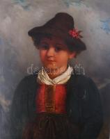 Jelzés nélkül, XIX. sz. vége, feltehetően osztrák festő: Kisfiú kalapban (késő biedermeier portré). Olaj, fatábla, hátoldalán A. Ebeseder bécsi művészellátó feliratával és Kovács Dezső műgyűjtő, műkereskedő töredékes hagyatéki bélyegzővel. Apró felületi sérülésekkel, fatábla kissé hajlott. 32x25,5 cm