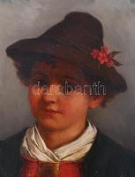 Jelzés nélkül, XIX. sz. vége, feltehetően osztrák festő: Kisfiú kalapban (késő biedermeier portré). ...