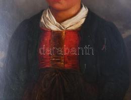 Jelzés nélkül, XIX. sz. vége, feltehetően osztrák festő: Kisfiú kalapban (késő biedermeier portré). ...