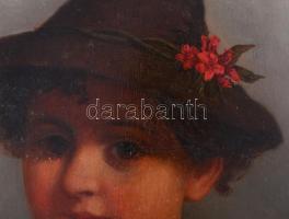 Jelzés nélkül, XIX. sz. vége, feltehetően osztrák festő: Kisfiú kalapban (késő biedermeier portré). ...