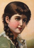 Olvashatatlan jelzéssel, XIX. sz. vége, feltehetően osztrák festő: Copfos lányka, 1895. Olaj, fatábl...