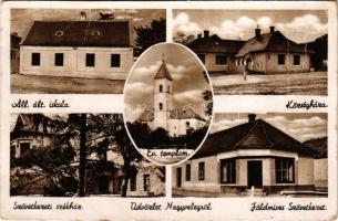 1951 Nagyveleg, Állami általános iskola, Evangélikus templom, Községháza, Földmíves Szövetkezet, Szövetkezeti székház (Rb)