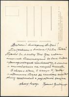 Vlagyimir Alekszandrovics Uraszov (1890-1969) szovjet politikus saját kézzel írt képeslapja