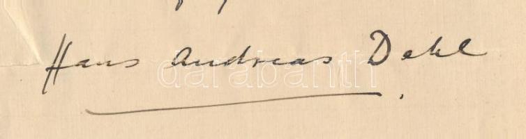 1912 Hans Dahl (1849-1937) norvég festő saját kezű, aláírt levele