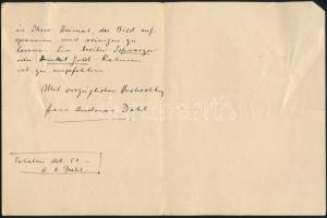 1912 Hans Dahl (1849-1937) norvég festő saját kezű, aláírt levele