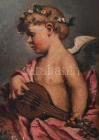 Jelzés nélkül, XIX. sz. vége/XX. sz. eleje: Angyalka lanttal. Olaj, karton. Dekoratív, kissé sérült ...