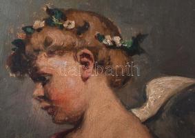 Jelzés nélkül, XIX. sz. vége/XX. sz. eleje: Angyalka lanttal. Olaj, karton. Dekoratív, kissé sérült ...