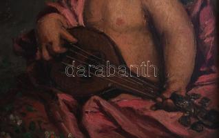 Jelzés nélkül, XIX. sz. vége/XX. sz. eleje: Angyalka lanttal. Olaj, karton. Dekoratív, kissé sérült ...