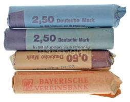 Német Szövetségi Köztársaság 1pf papír rolniban + 2pf papír rolniban + 5pf papír rolniban (2x) T:vegyes FRG 1 Pfennig in paper wrapper + 2 Pfennig in paper wrapper + 5 Pfennig in paper wrapper (2x) C:mixed