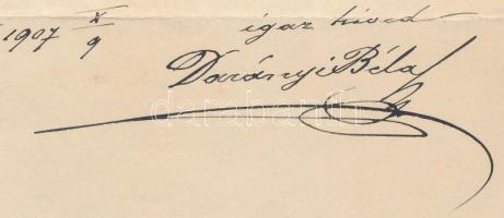 1907 Darányi Béla saját kézzel írt levele