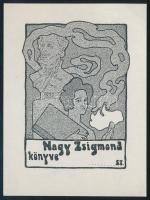 Nagy Zsigmond (?): Nagy Zsigmond könyve (szecessziós ex libris). Klisé, papír, jelzett a nyomaton. 7,5x5,5 cm
