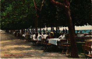 Balatonalmádi, fürdő, partrészlet, étterem kerthelyisége vendégekkel (EK)