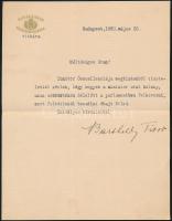 1920 Bartholdy Tibor (1894-1969) diplomata aláírt levele