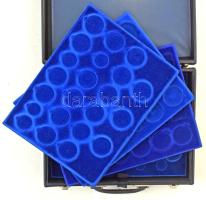 Fekete műbőr éremtartó koffer 8xklf kivehető tálcával klf méretű és formájú férőhelyekkel, használt,...