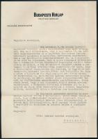 1931 Nadányi Emil (1881-1933) újságíró, szerkesztő saját kézzel aláírt levele + boríték