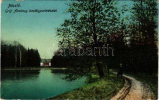 Pásztó, Gróf Almássy (Almásy) kastélyparkrészlet. Földes Adolf kiadása (Rb)