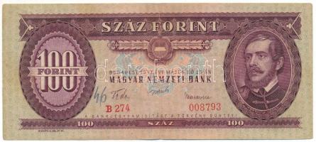 1957. 100Ft "B 114 034157" T:F elülső oldalon kézírásos számjelzés Adamo F29
