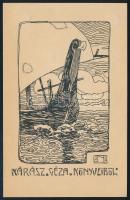 Novák József Lajos (-): Kárász Géza könyveiből (szecessziós ex libris). Klisé, papír, jelzett a klisén, 9×6,5 cm