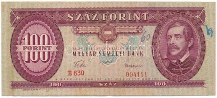 1957. 100Ft "B 630 004111" T:F szép papír Adamo F29
