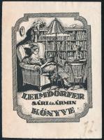 Örkényi István (1886-1949): Leimdörfer Sári és Ármin könyve (ex libris). Klisé, papír, jelzett a klisén, 8×6 cm