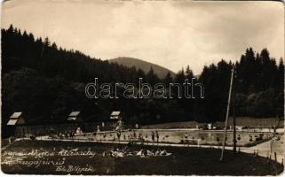 1929 Felsőzúgó-fürdő, Ruzsbachfürdő, Bad Ober Rauschenbach, Kúpele Vysné Ruzbachy; strand, fürdőzők / spa, bathers. Foto Pollyák photo (gyűrődések / creases)