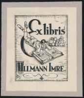 Pammer János (1885-?): Ex libris Ullmann Imre. Klisé, papír, jelzett a klisén, lapszéli apró szakadásokkal, teteje kartonra kasírozva, 8,5×7 cm